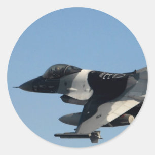 F-16 FALCON IN CAMO CLASSIC ROUND STICKER