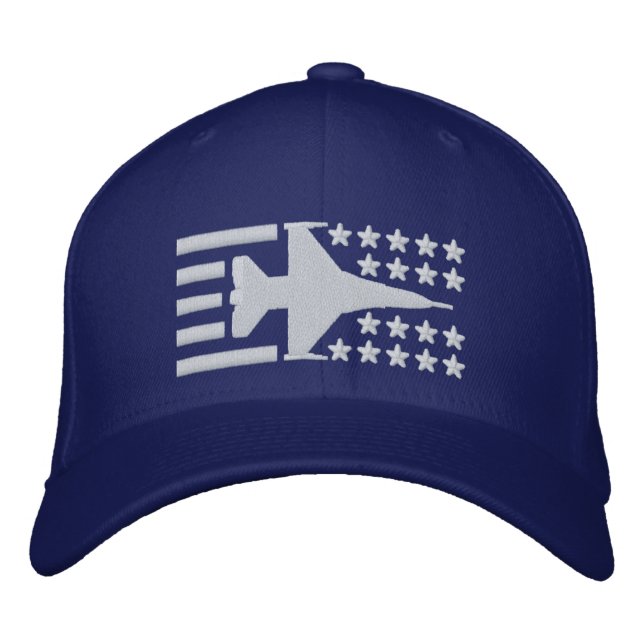 F-16 Fighter Jet Stars and Stripes Embroidered Hat (Front)