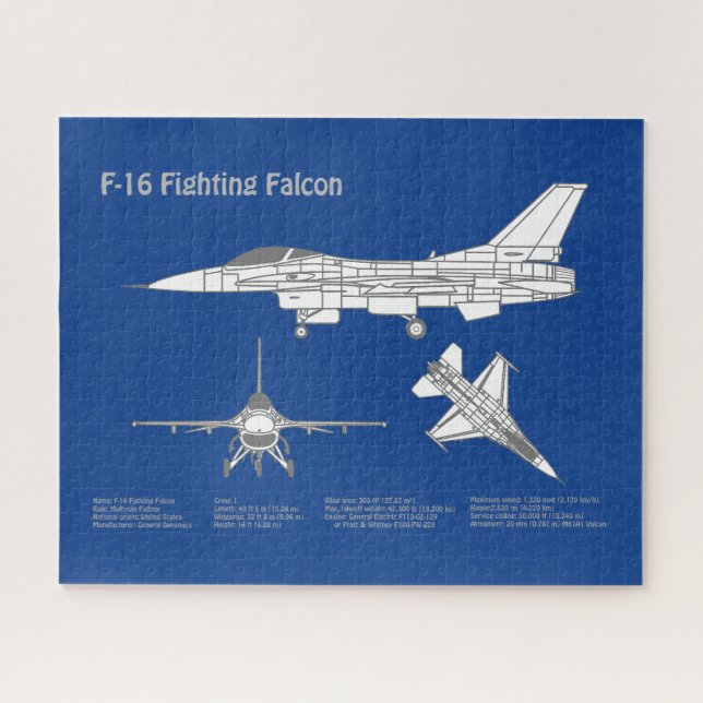 F-16 Fighting Falcon - Aeroplane Blueprint Plan AB Jigsaw Puzzle (Horizontal)