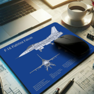 F-16 Fighting Falcon - Aeroplane Blueprint Plan AB Mouse Pad