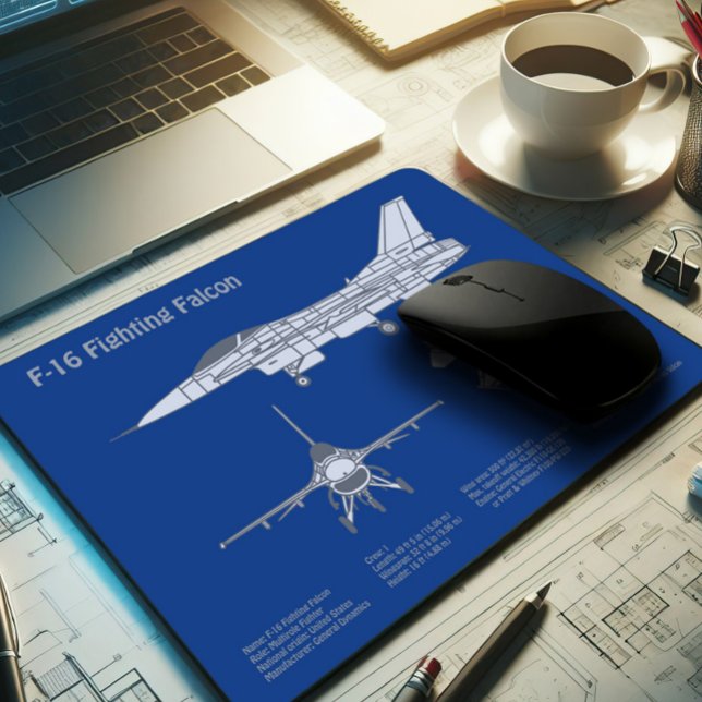 F-16 Fighting Falcon - Aeroplane Blueprint Plan AB Mouse Pad (Creator Uploaded)