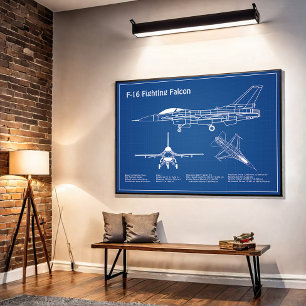F-16 Fighting Falcon - Aeroplane Blueprint Plans A Photo Print