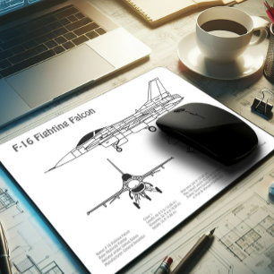 F-16 Fighting Falcon - Aeroplane Blueprint Plans B Mouse Pad