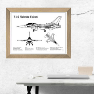 F-16 Fighting Falcon - Aeroplane Blueprint Plans B Poster