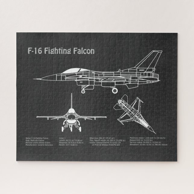F-16 Fighting Falcon - Aeroplane Blueprint Plans P Jigsaw Puzzle (Horizontal)