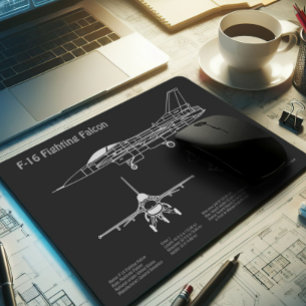 F-16 Fighting Falcon - Aeroplane Blueprint Plans P Mouse Pad
