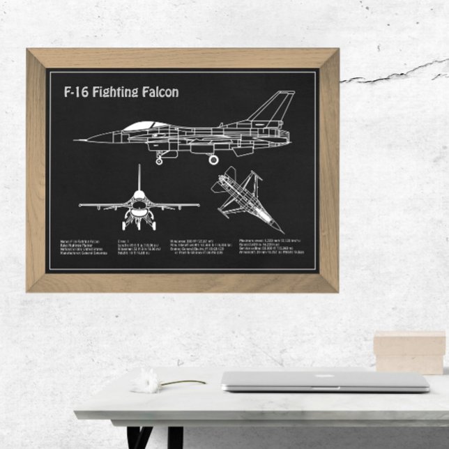 F-16 Fighting Falcon - Aeroplane Blueprint Plans P Photo Print (Creator Uploaded)