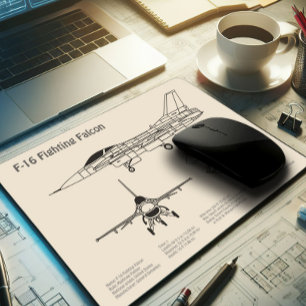 F-16 Fighting Falcon - Aeroplane Blueprint Plans S Mouse Pad