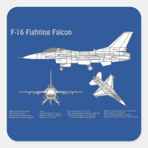 F-16 Fighting Falcon - Airplane Blueprint Plan ABD Square Sticker