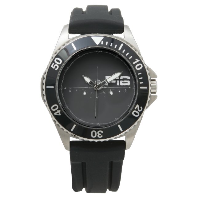 F-16 Fighting Falcon Crown Protector Black Rubber Watch (Front)