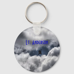 F-16 Fighting Falcon in Clouds with Full Name Key Ring
