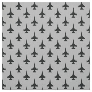 F-16 Viper Fighter Jet Black on Grey Fabric