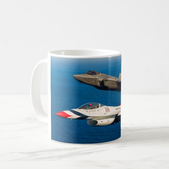 F-16C FIGHTING FALCON and F-35A LIGHTNING II Coffee Mug (Front Left)