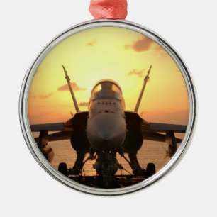 F-18 Hornet at sea aboard US Aircraft Carrier Metal Tree Decoration