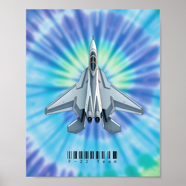 F-22 Fighter Jet Poster with Vibrant Tie-Dye (Front)