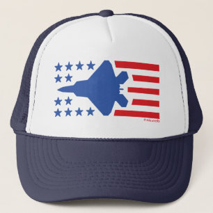 F-22 Fighter Jet Stars and Stripes Red and Blue Trucker Hat