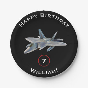 F-22 Raptor Fighter Jet Birthday with Name and Age Paper Plate