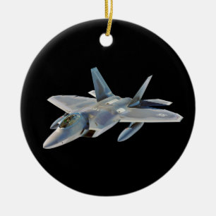 F-22 Raptor Fighter Jet on Black Ceramic Tree Decoration