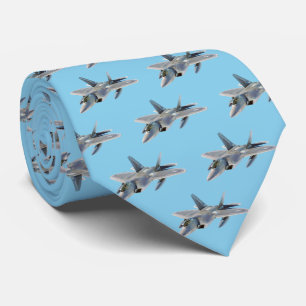 F-22 Raptor Fighter Jet on Sky Blue Tie