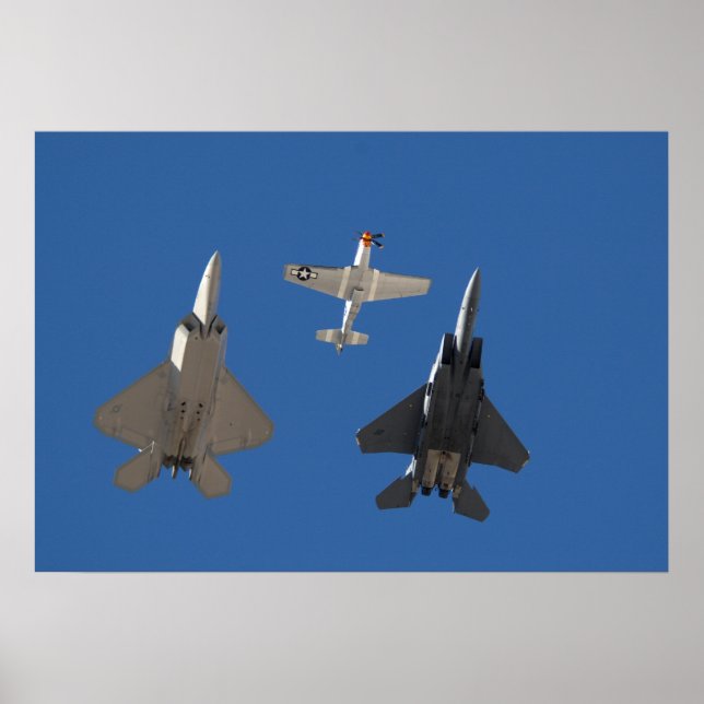 F-22 Raptor, P-51 Mustang, and F-15 Eagle Poster (Front)