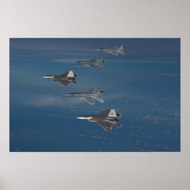 F-22 Raptors and F-15 Eagles Poster (Front)