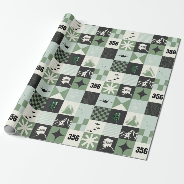 F-35 and 356FS Demon Holiday Squares Wrapping Paper (Unrolled)