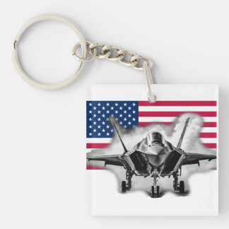 F-35 Fighter Jet with US Flag Background Key Ring