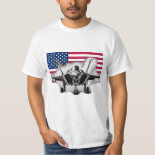 F-35 Fighter Jet with US Flag Background T-Shirt