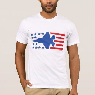 F-35 Lightning Fighter Jet Blue Stars Red Stripes T-Shirt