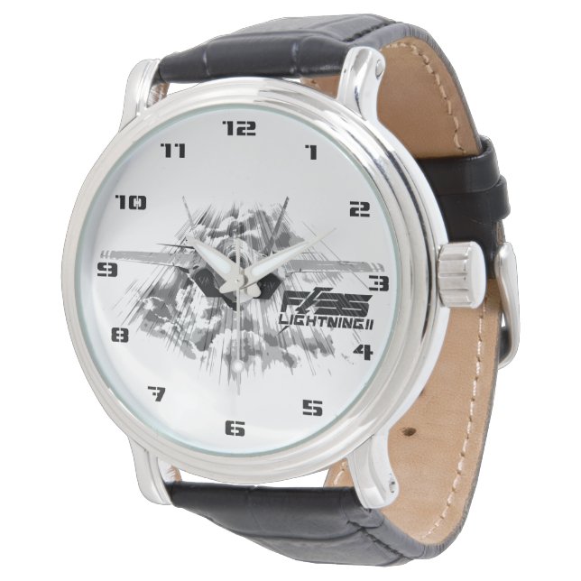 F-35 Lightning II Black Vintage Leather Watch (Angled)
