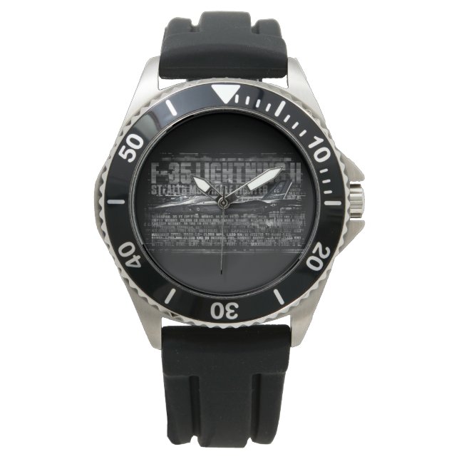 F-35 Lightning II Crown Protector Black Rubber Watch (Front)
