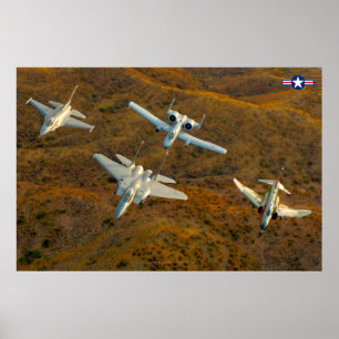 F-4, F-16, F-15 and A-10 FORMATION FLIGHT Poster