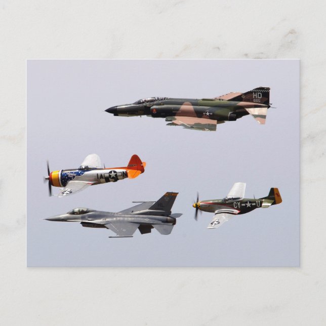 F-4 Phantom, P-47 Thunderbolt, F-16 Fighting Falco Postcard (Front)