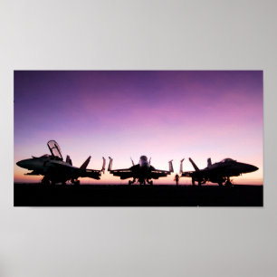 F/A 18 Hornet Aircraft at Sunset Poster