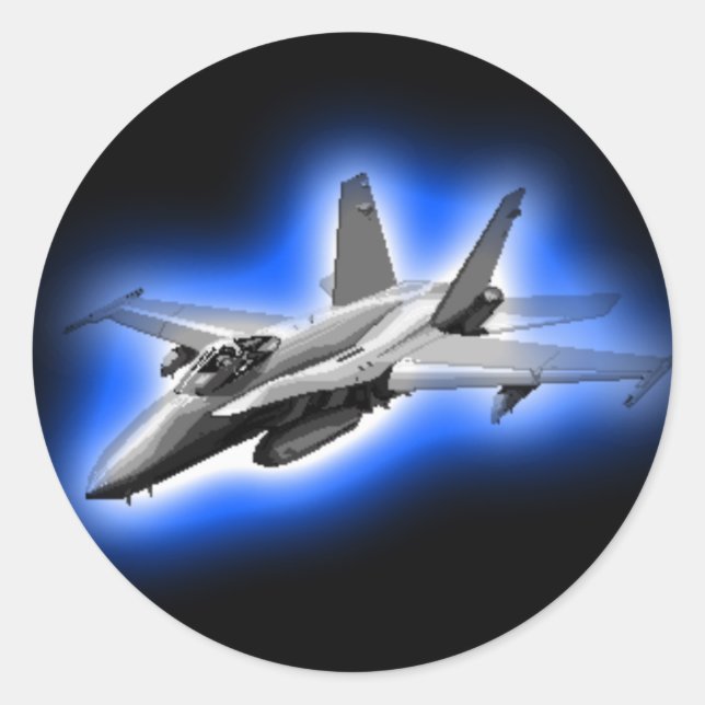 F/A-18 Hornet Fighter Jet Light Blue Classic Round Sticker (Front)