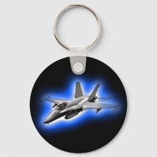 F/A-18 Hornet Fighter Jet Light Blue Key Ring