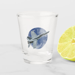 F/A-18C Hornet on a Circular Cloud Shot Glass