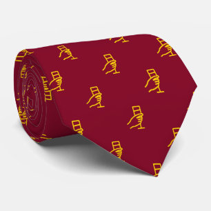 F & B Wine Glass Pattern Burgundy Sparkling Gold Tie