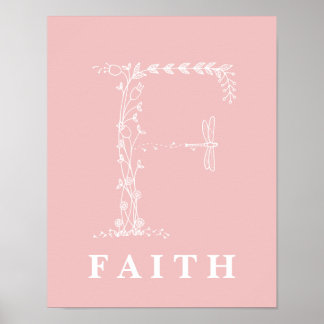 F Botanical Floral Monogram Custom Nursery Poster