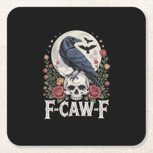 F-Caw-F Bird Crow Funny Crow Bird Cawing Grunge Re Square Paper Coaster