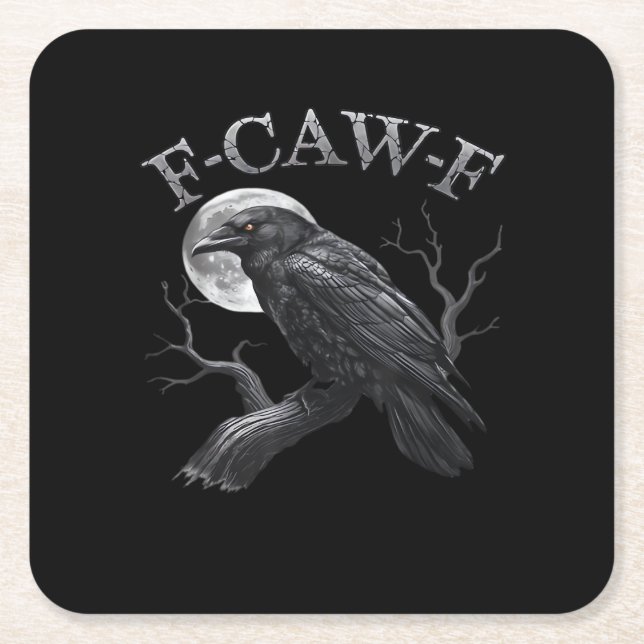 F-Caw-F Bird Moon Gothic Classic Cool Design Square Paper Coaster (Front)