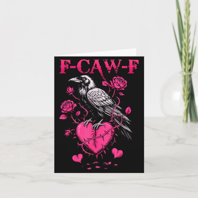 F-caw-f Black Crow Black Bird Roses Heart Funny Va Card (Front)