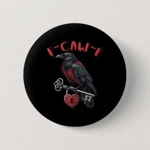 F-caw-f Black Crow Holding Heart Lock And Key Vale 6 Cm Round Badge