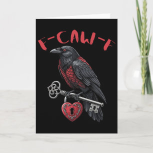 F-caw-f Black Crow Holding Heart Lock And Key Vale Card