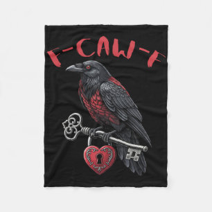 F-caw-f Black Crow Holding Heart Lock And Key Vale Fleece Blanket