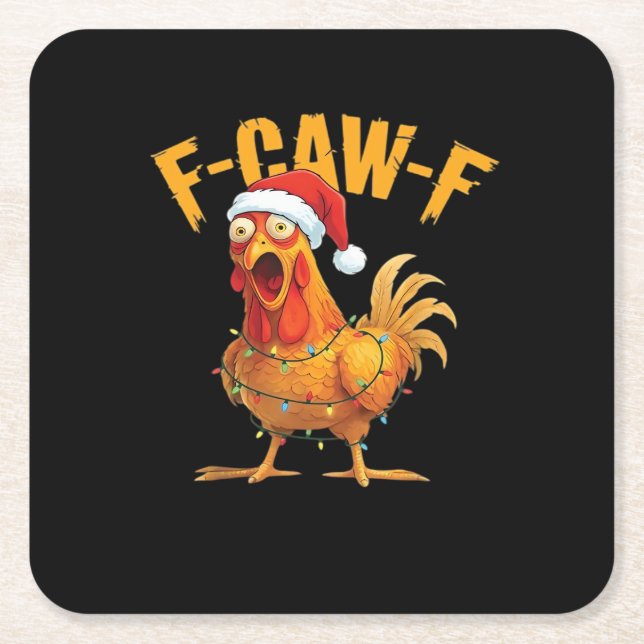 F-Caw-F Chicken Christmas Essential Square Paper Coaster (Front)