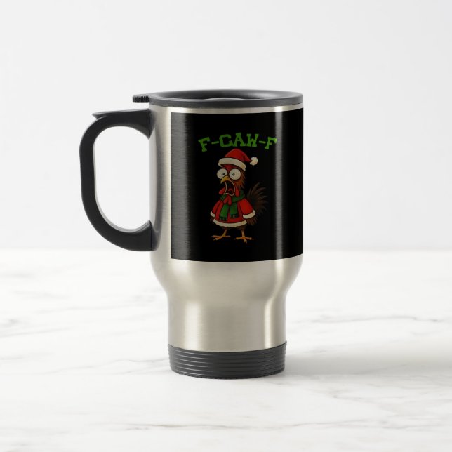 F-Caw-F Chicken Classic Retro Graphic Travel Mug (Left)