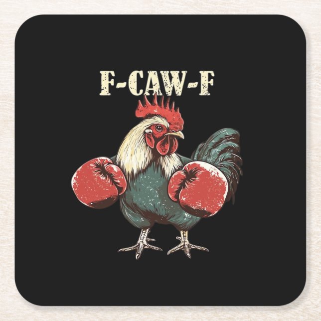 F-Caw-F Chicken Retro Classic Square Paper Coaster (Front)