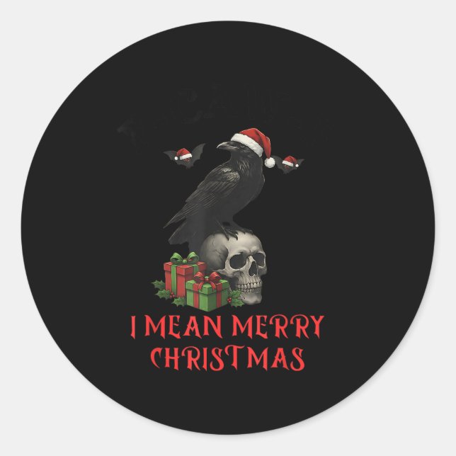 F-caw-f Christmas Crow Funny Goth Christmas Skull  Classic Round Sticker (Front)
