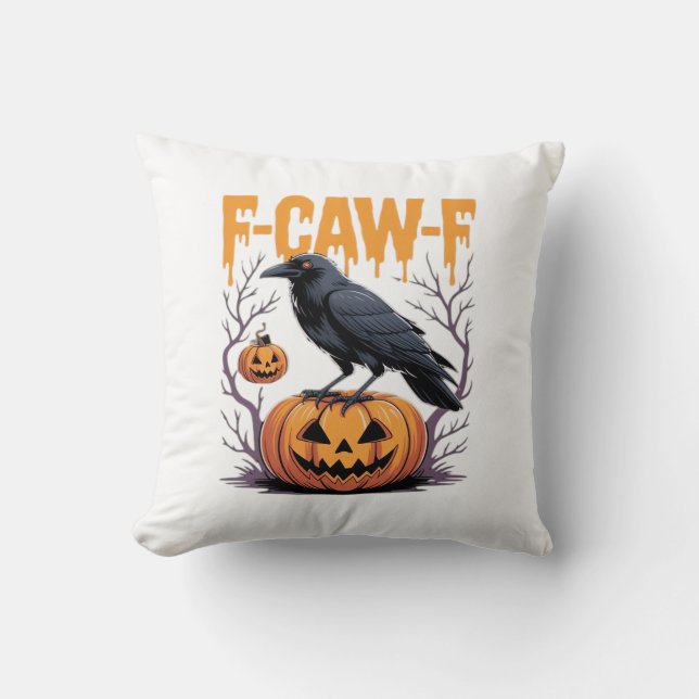 F-Caw-F Classic Halloween Raven Pumpkin Tee - Spoo Cushion (Front)